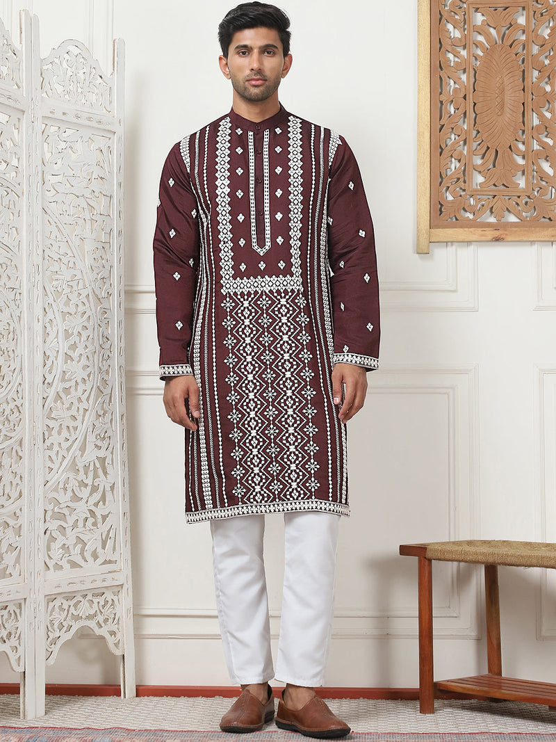 Embroidered & Sequin Cotton Blend Kurtas