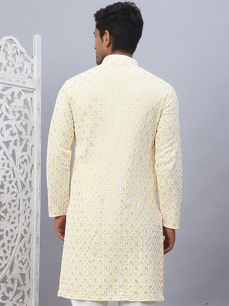 Men's Yellow Chikankari Embroidered and Sequence Kurtas