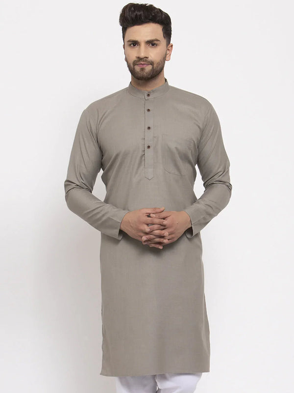 Men Grey & White Solid Kurta Only ( KO 532 Grey )