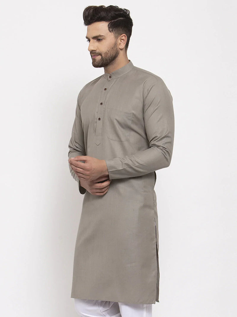 Men Grey & White Solid Kurta Only ( KO 532 Grey )