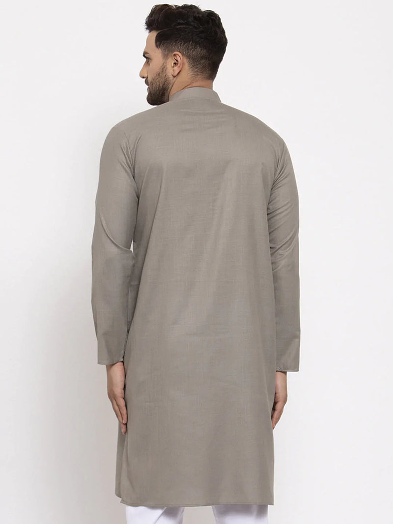 Men Grey & White Solid Kurta Only ( KO 532 Grey )