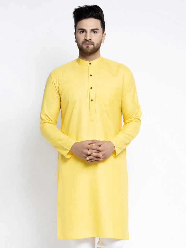 Men Lemon & White Solid Kurta Only ( KO 532 Lemon )