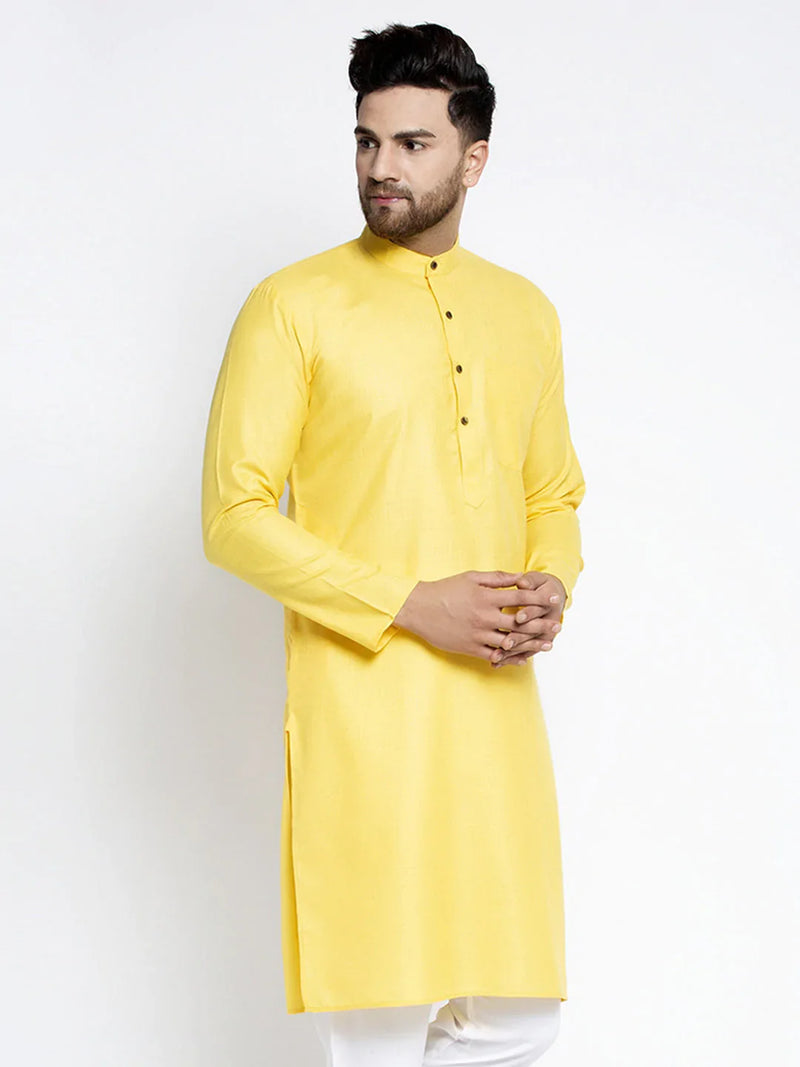 Men Lemon & White Solid Kurta Only ( KO 532 Lemon )