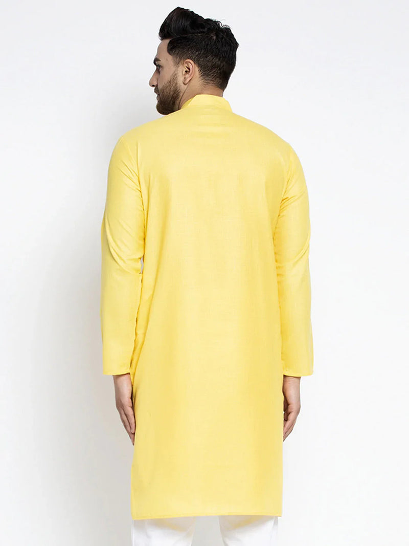 Men Lemon & White Solid Kurta Only ( KO 532 Lemon )