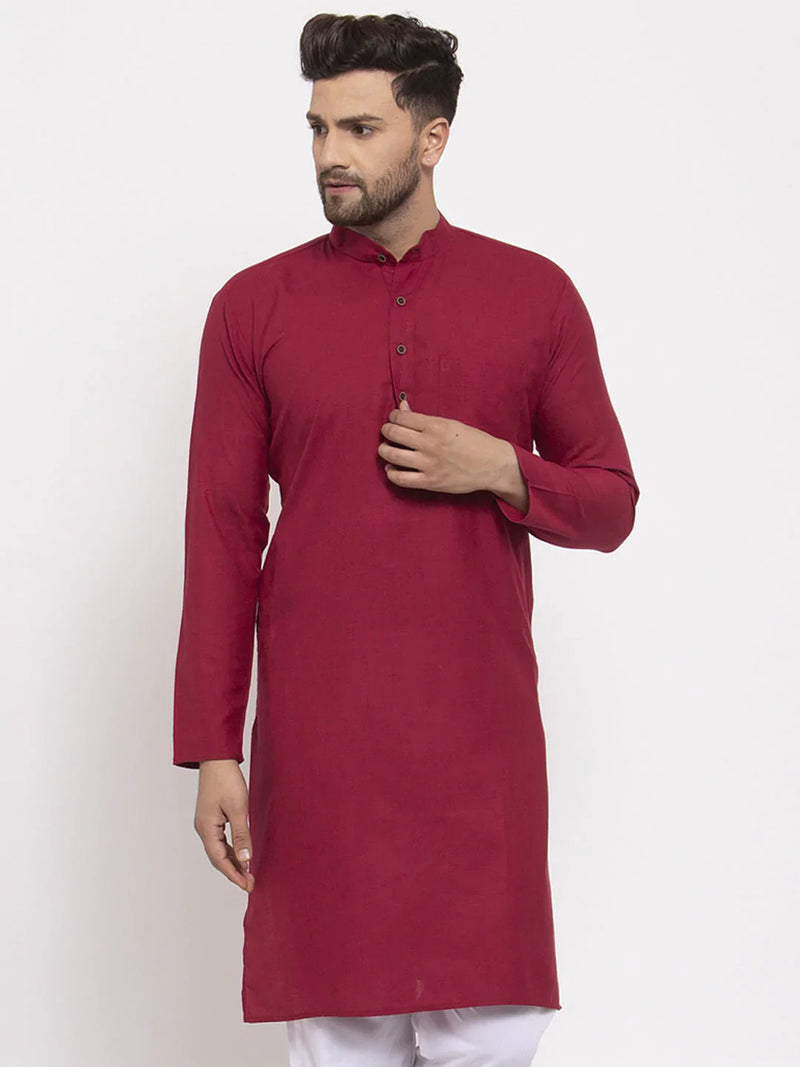 Men Maroon & White Solid Kurta Only ( KO 532 Maroon )