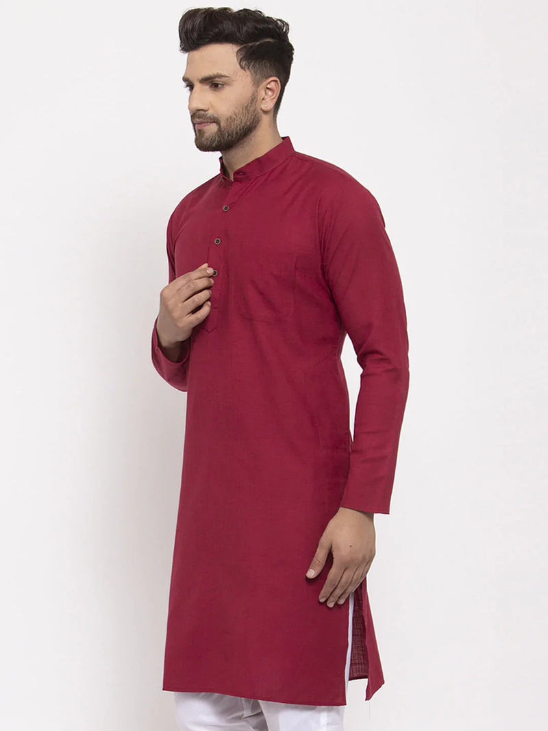 Men Maroon & White Solid Kurta Only ( KO 532 Maroon )