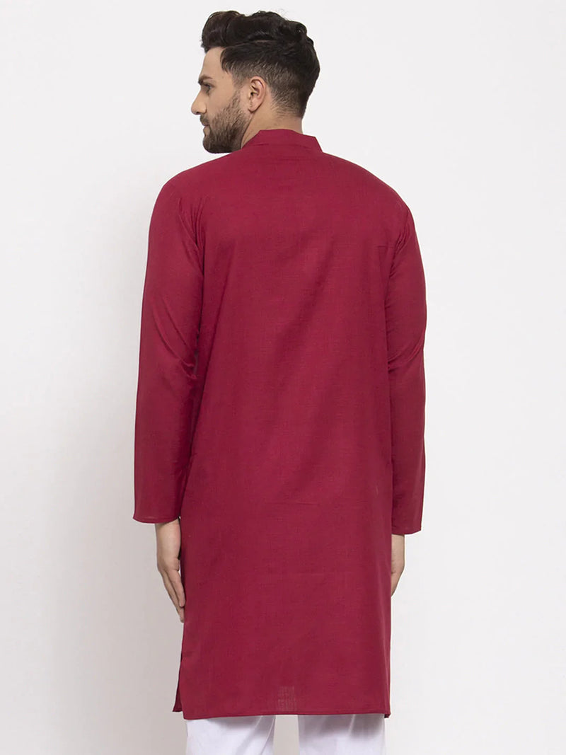 Men Maroon & White Solid Kurta Only ( KO 532 Maroon )