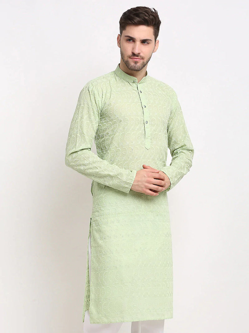 Jompers Men Green Chikan Kurta Only ( KO 561 Green )