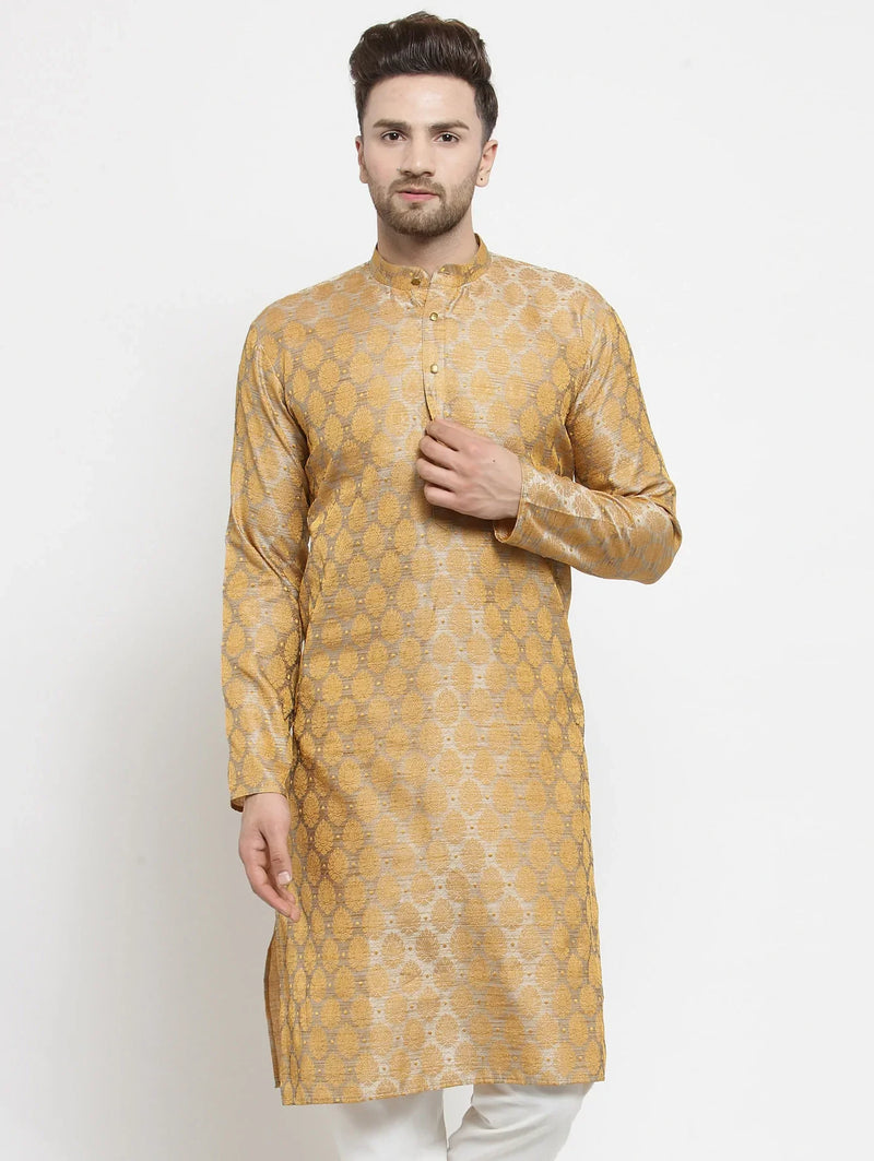 Men Silver-Colored & Golden Self Design Kurta Only ( KO 586 Silver )