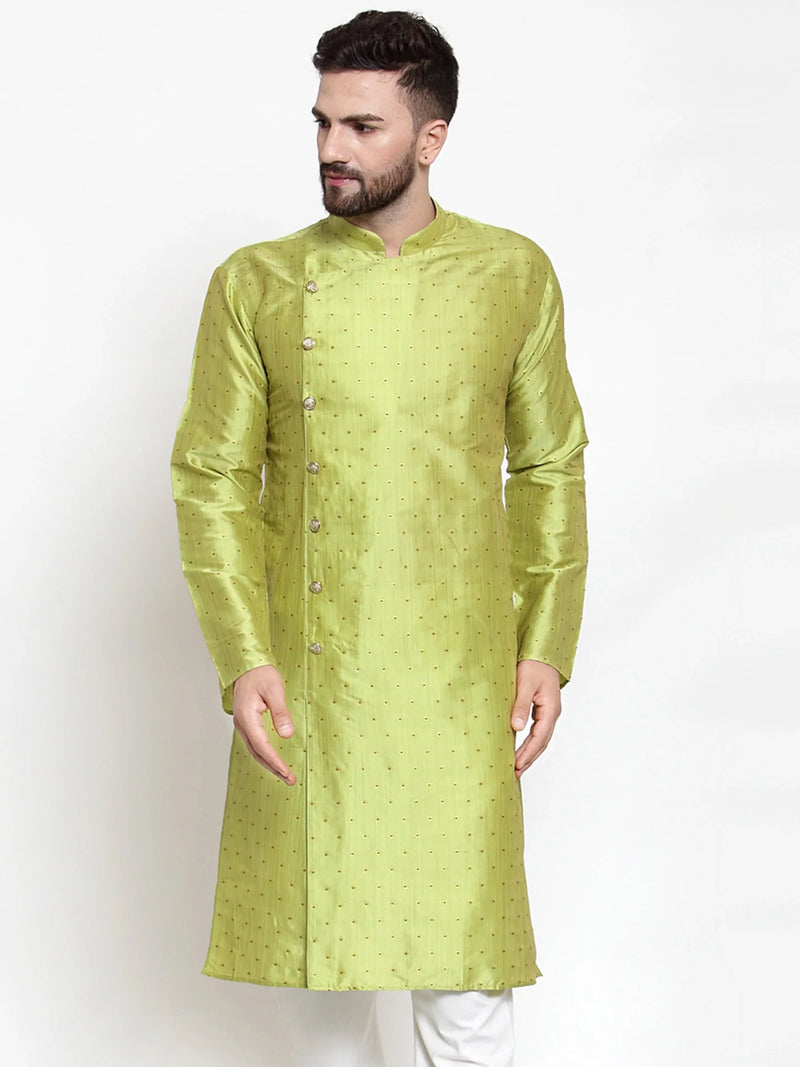 Jompers Men Light-Green & Golden Self Design Kurta Only ( KO 590 Light-Green )