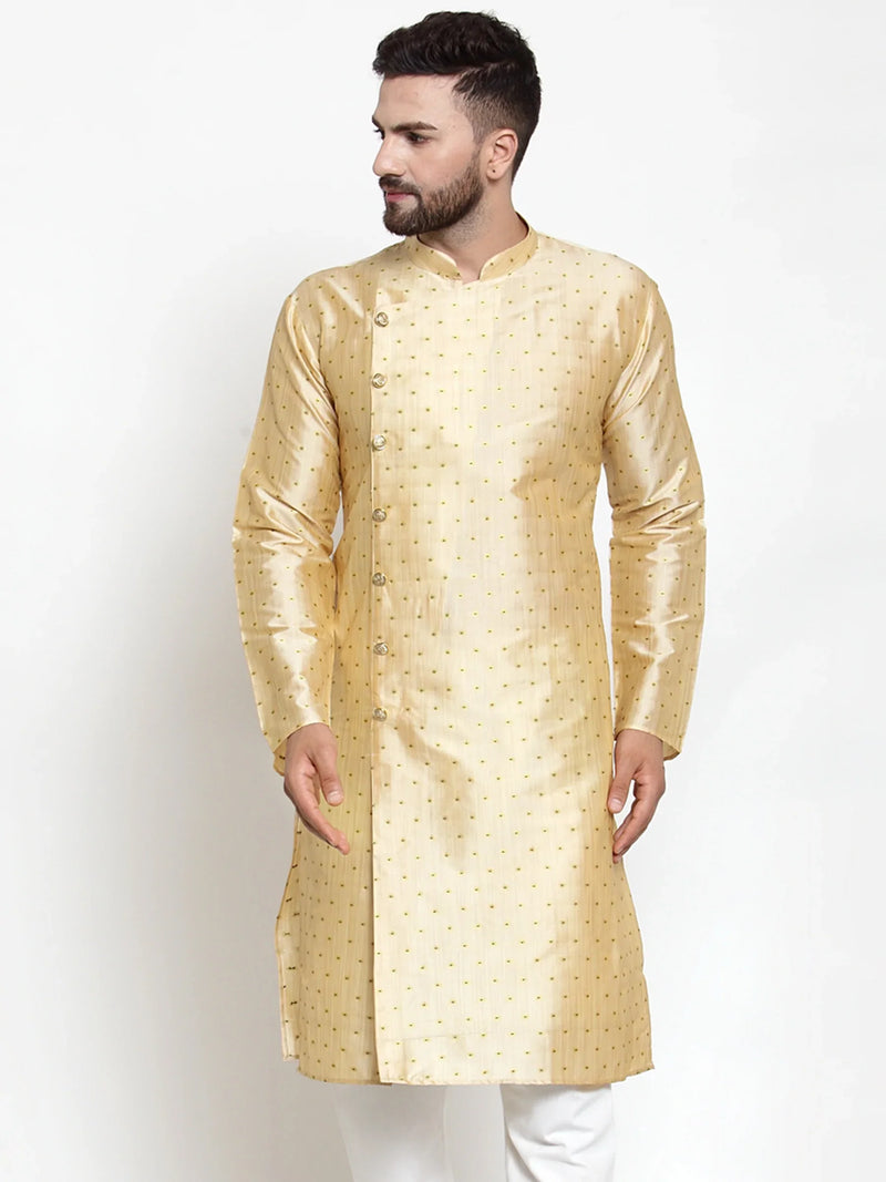 Jompers Men Mustard & Golden Self Design Kurta Only ( KO 590 Mustard )