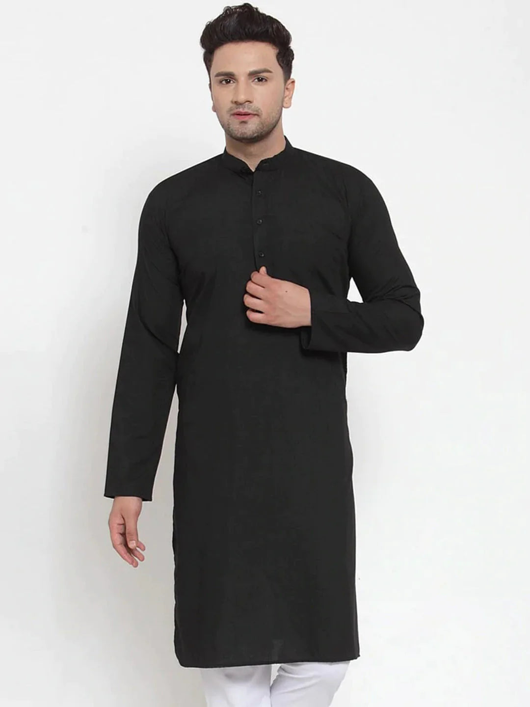 Jompers Men's Black Cotton Solid Kurta Only ( KO 611 Black )
