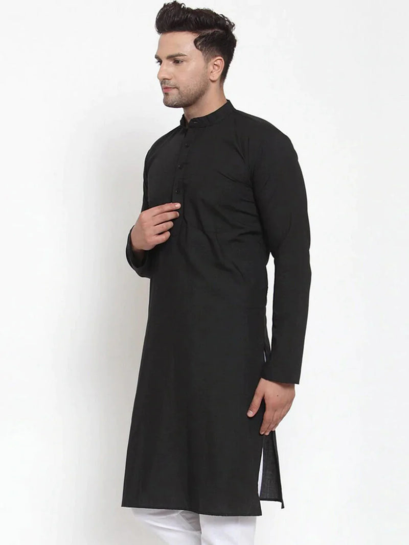 Jompers Men's Black Cotton Solid Kurta Only ( KO 611 Black )