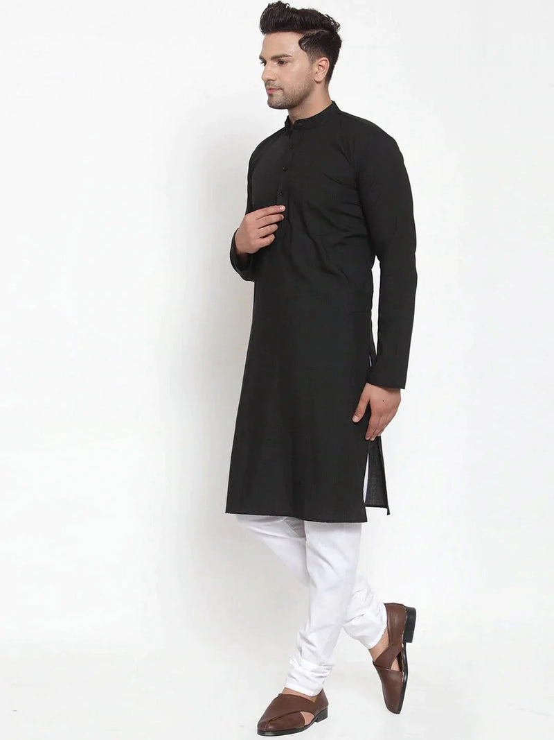 Jompers Men's Black Cotton Solid Kurta Only ( KO 611 Black )