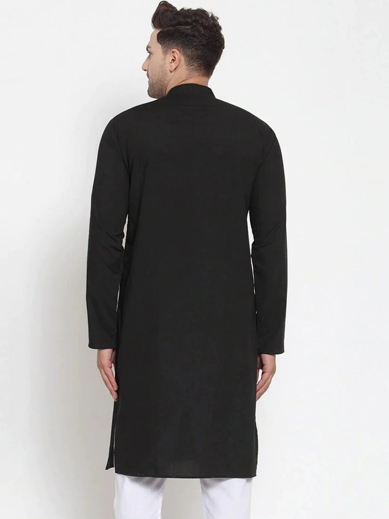 Jompers Men's Black Cotton Solid Kurta Only ( KO 611 Black )