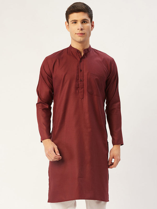 Jompers Men's Maroon Cotton Solid Kurta Only