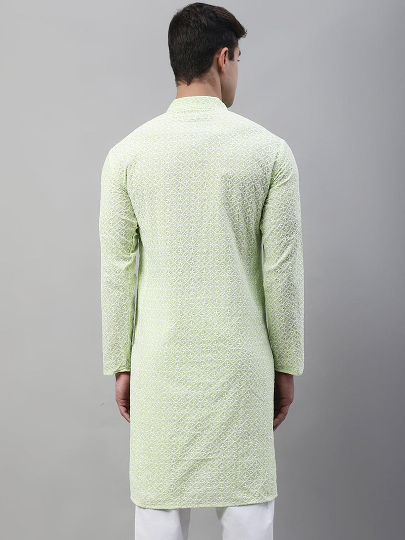 Jompers Men's Green Embroidered Kurta Only