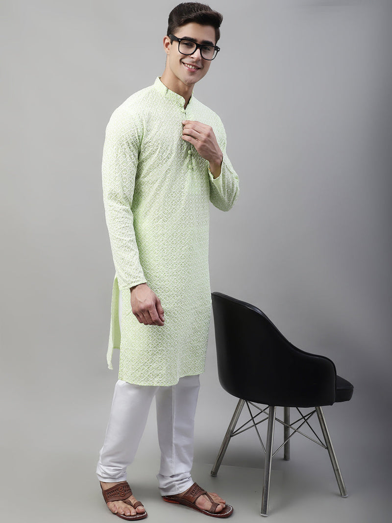 Jompers Men's Green Embroidered Kurta Only