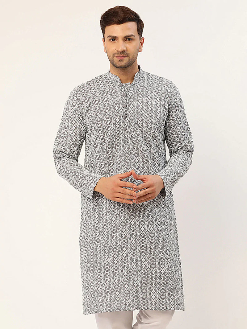 Jompers Men's Embroiderd Kurtas ( KO 626 Grey )