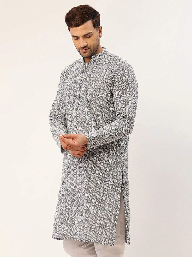 Jompers Men's Embroiderd Kurtas ( KO 626 Grey )