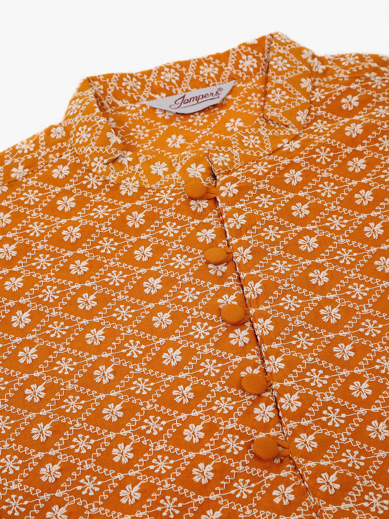 Men's Mustard & White Embroidered Straight Kurtas ( KO 626 Mustard )