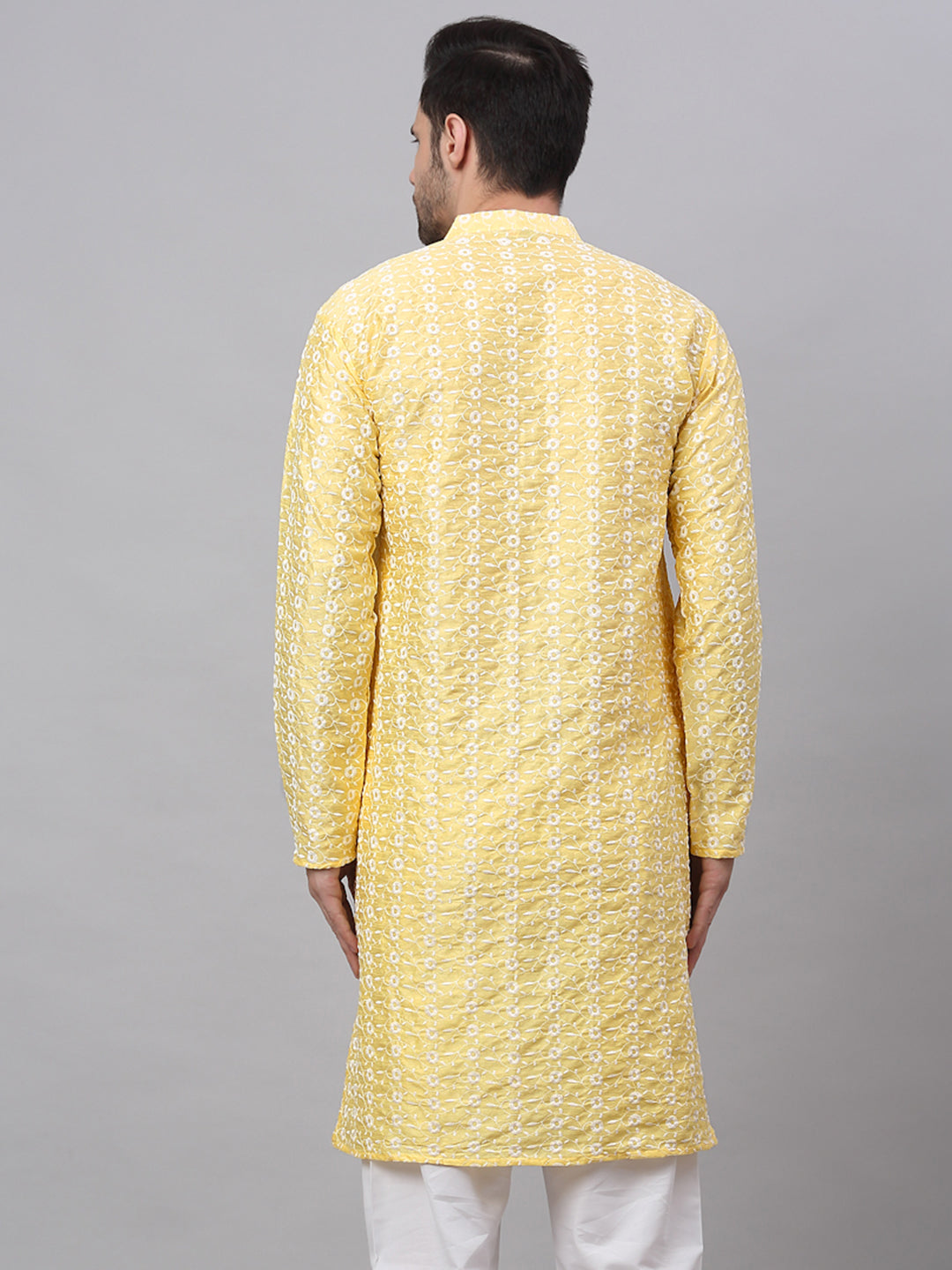 Men Yellow Embroidered Dupion Silk Kurtas ( KO 633Yellow )