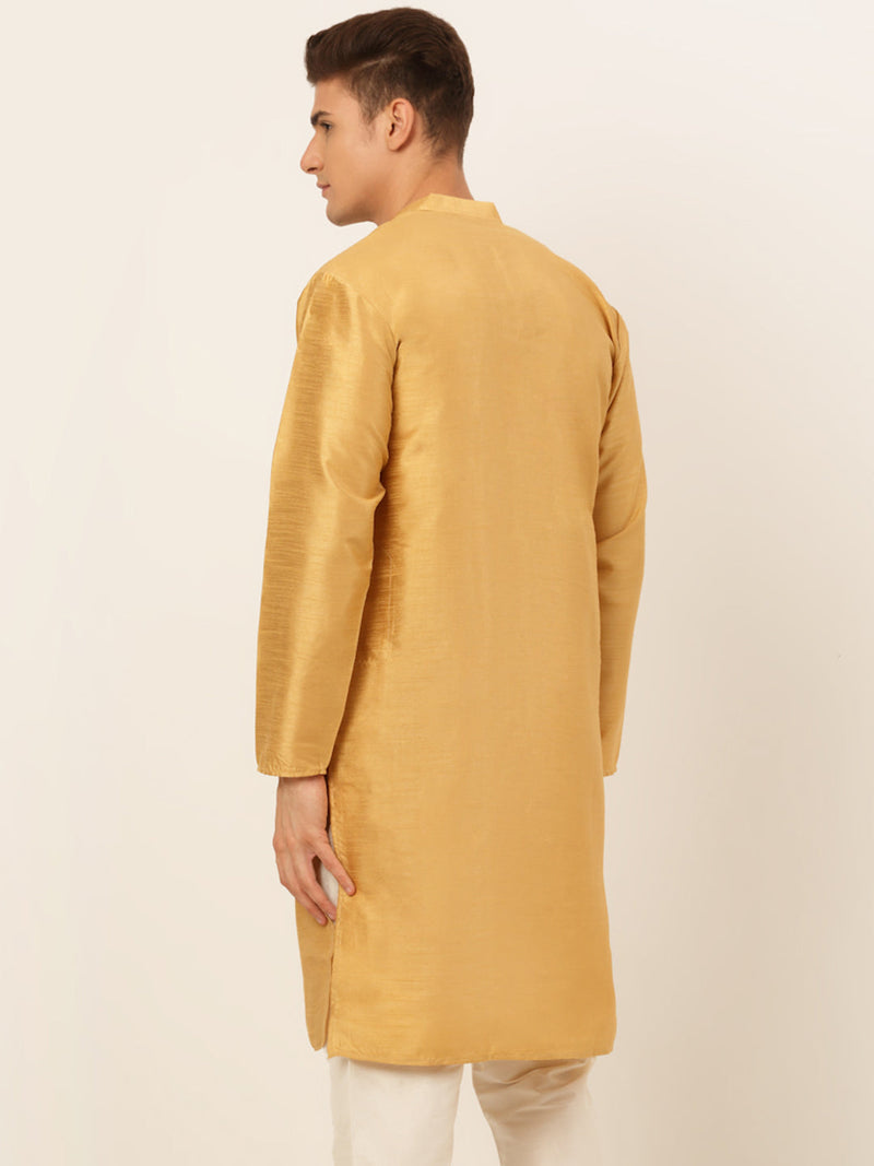 Jompers Men's Solid Dupion Silk Kurtas ( KO 636Dark-Golden )