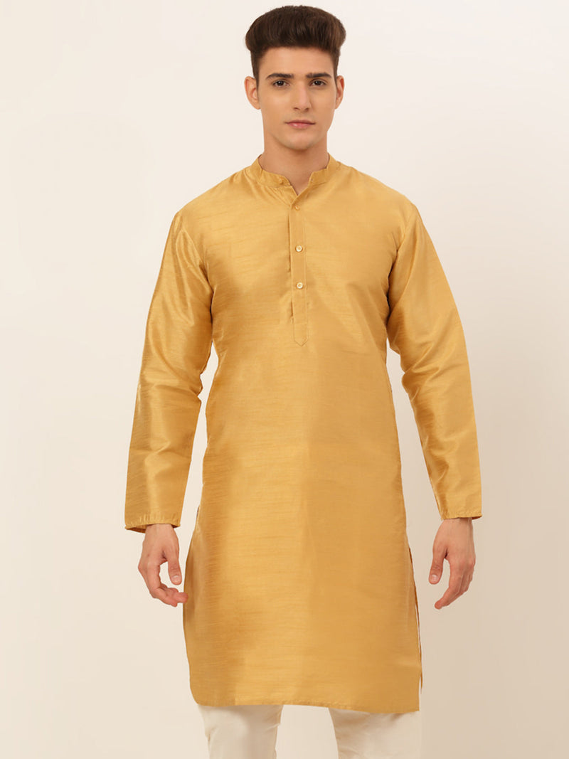 Jompers Men's Solid Dupion Silk Kurtas ( KO 636Dark-Golden )