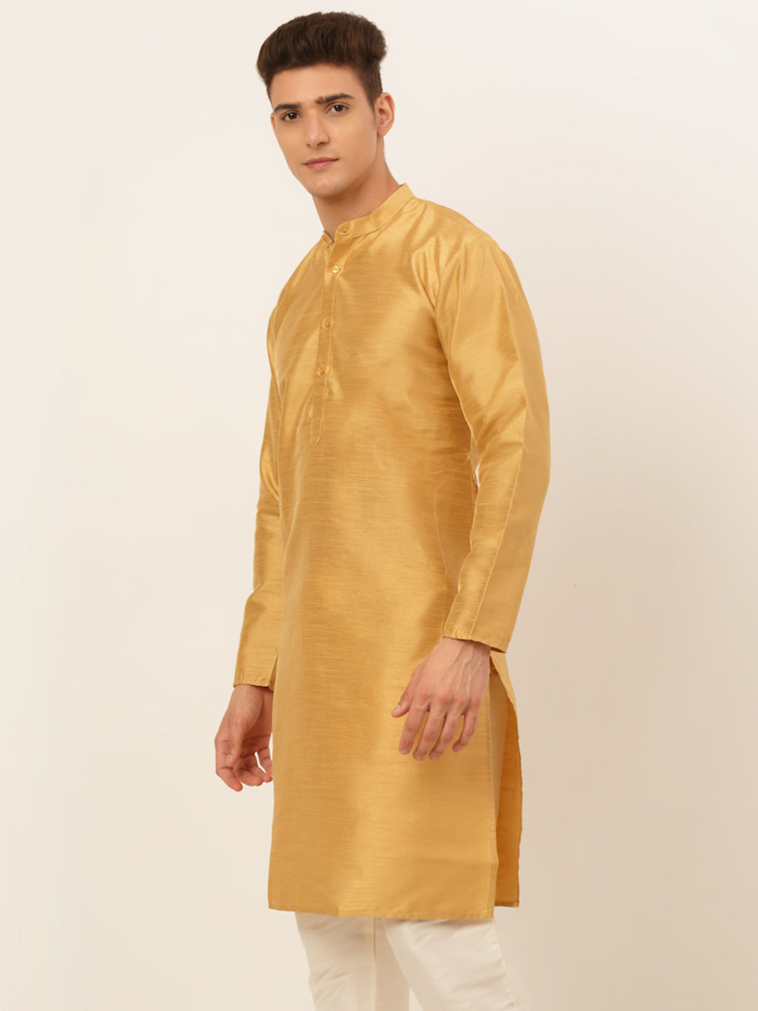 Jompers Men's Solid Dupion Silk Kurtas ( KO 636Dark-Golden )