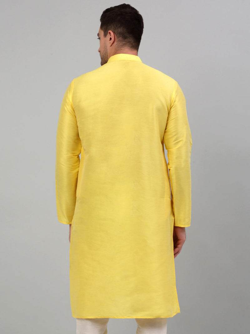 Men Lemon Yellow Dupion Silk Kurta Only