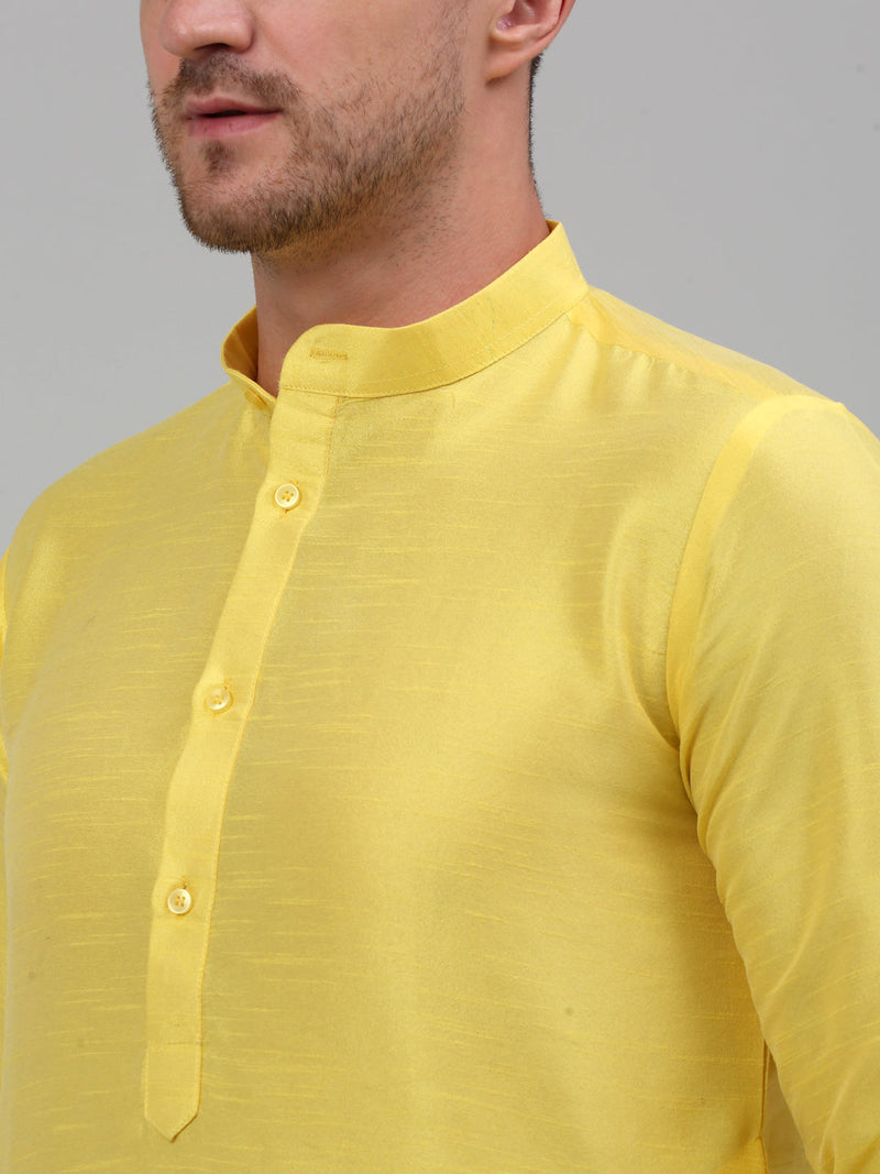 Men Lemon Yellow Dupion Silk Kurta Only