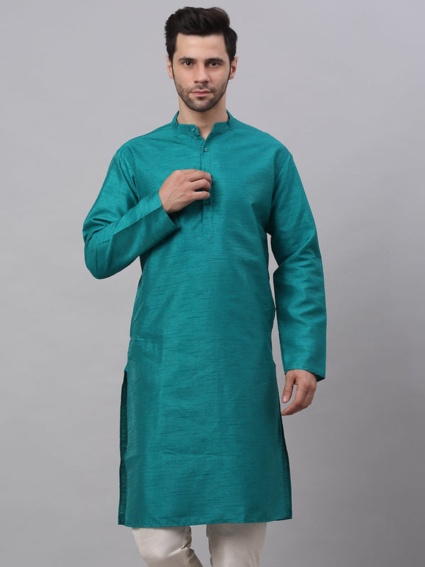 Jompers Men's Solid Dupion Silk Kurtas ( KO 636Teal )