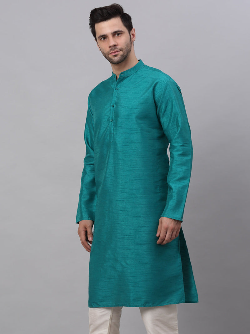 Jompers Men's Solid Dupion Silk Kurtas ( KO 636Teal )