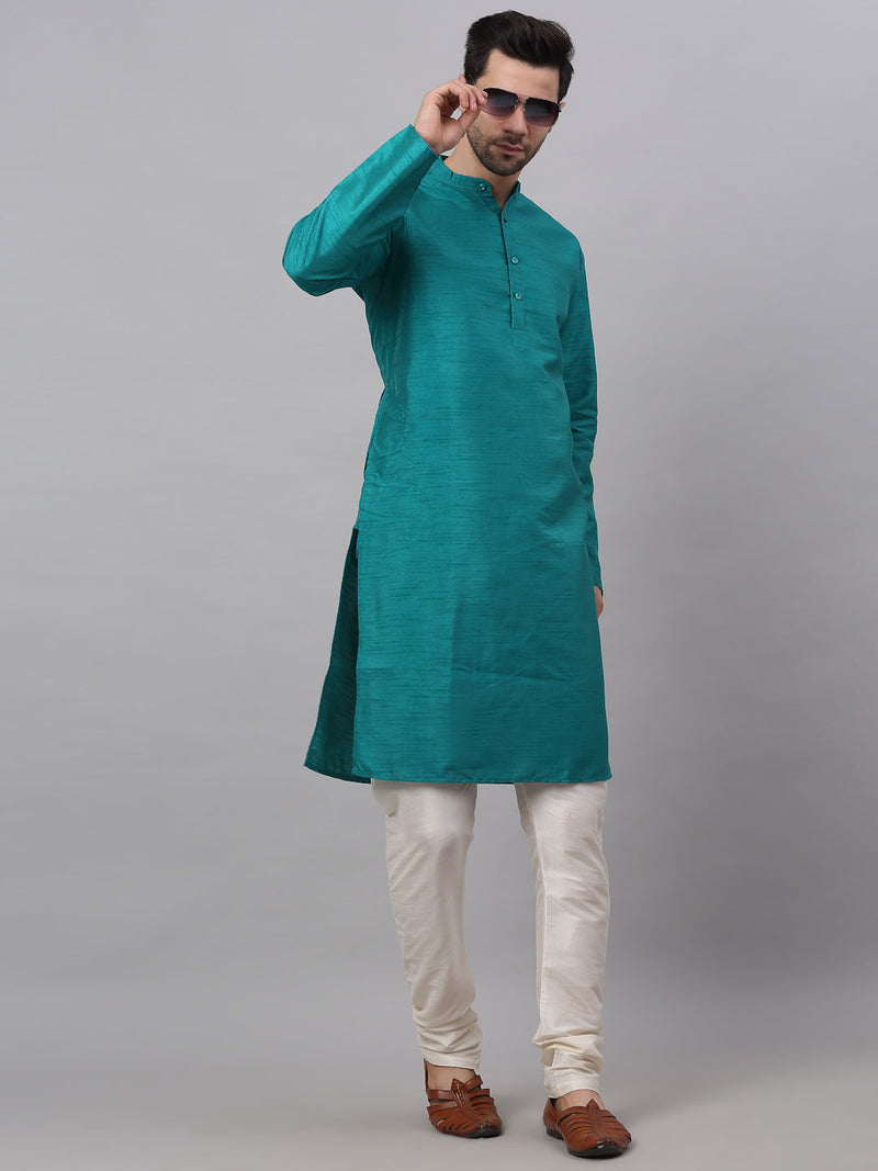 Jompers Men's Solid Dupion Silk Kurtas ( KO 636Teal )