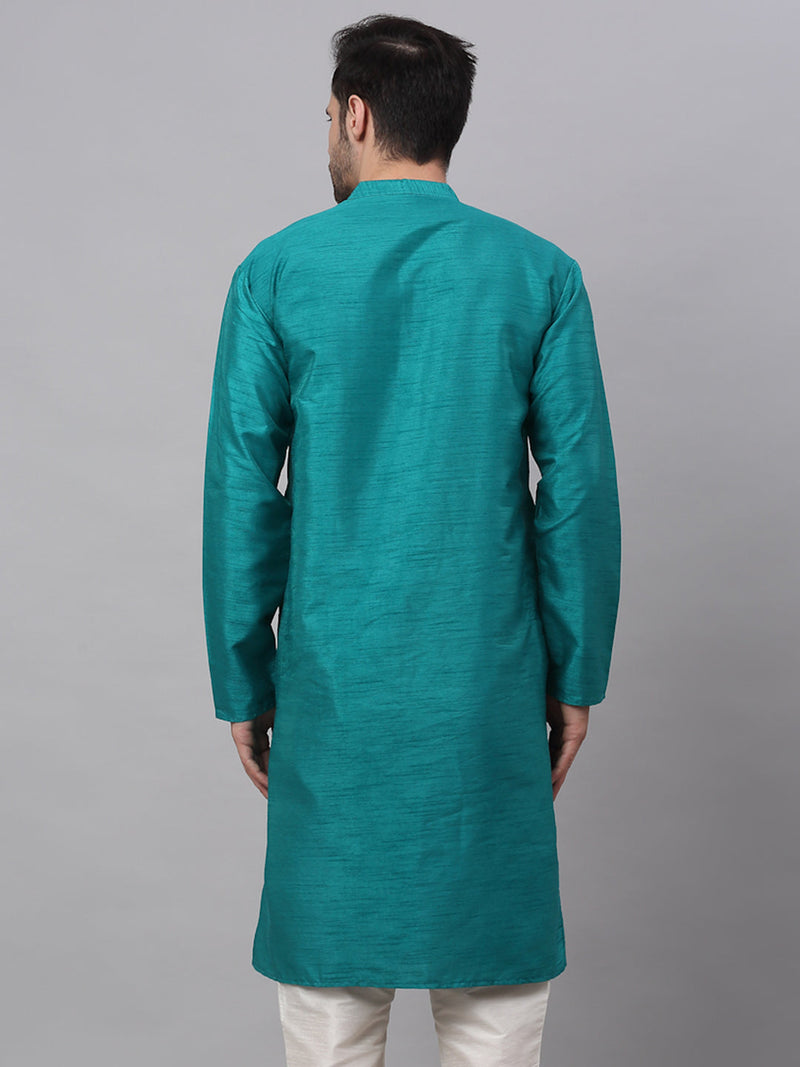 Jompers Men's Solid Dupion Silk Kurtas ( KO 636Teal )