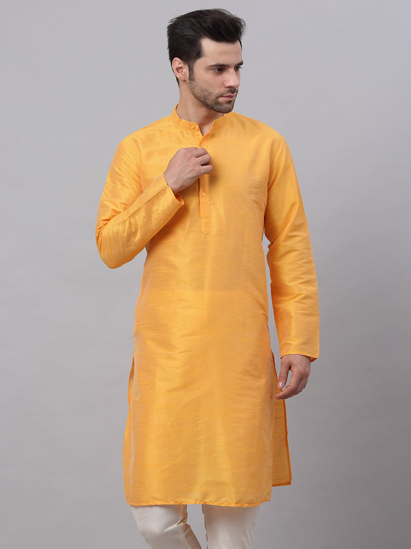 Jompers Men's Solid Dupion Silk Kurtas ( KO 636Yellow )