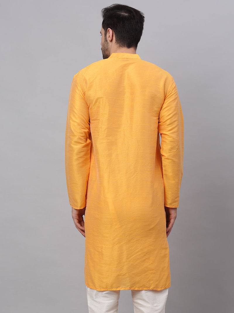 Jompers Men's Solid Dupion Silk Kurtas ( KO 636Yellow )