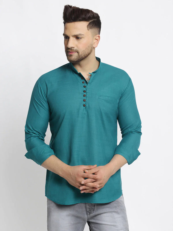 Jompers Men's Green Solid Cotton Short Kurta ( KO 639 Green )