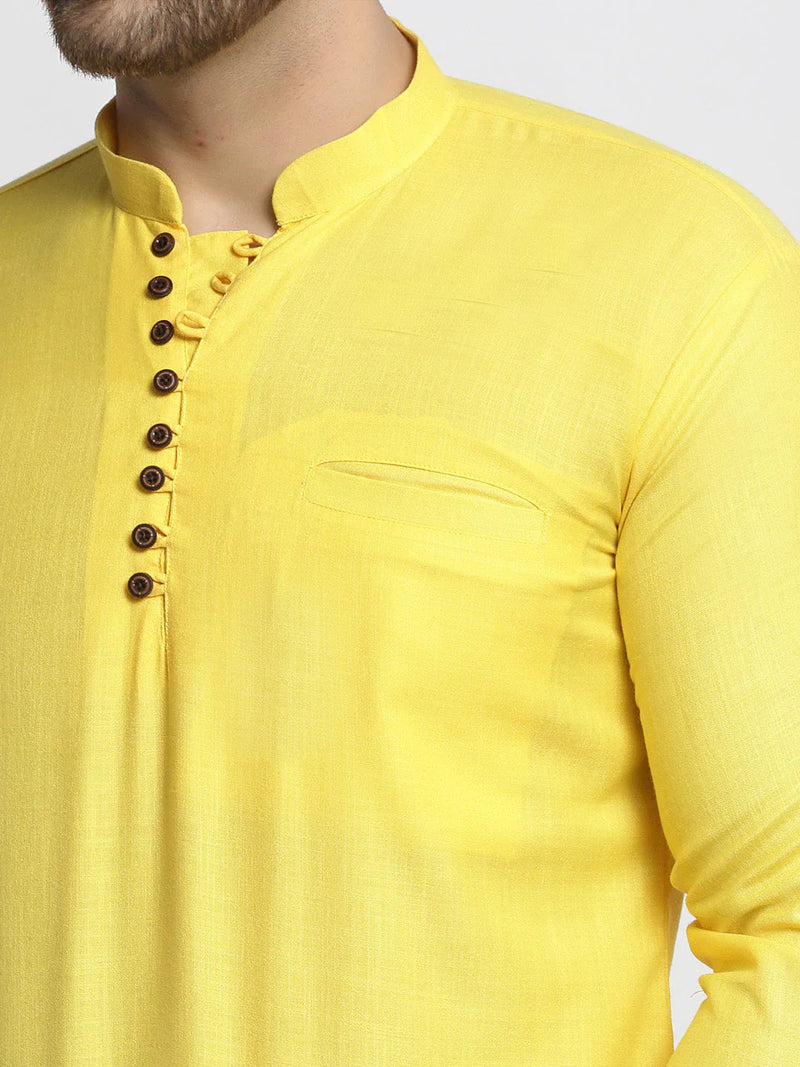 Jompers Men's Lemon Solid Cotton Short Kurta ( KO 639 Lemon )