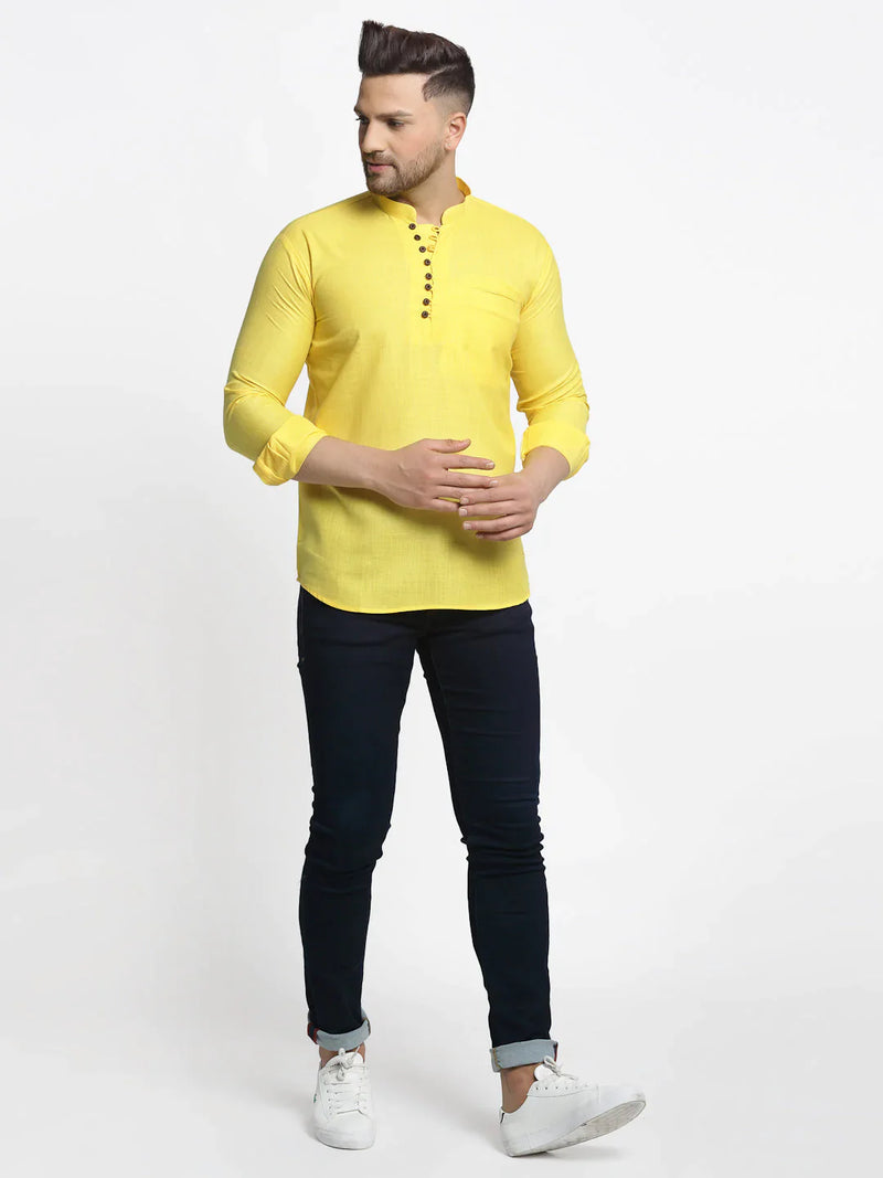 Jompers Men's Lemon Solid Cotton Short Kurta ( KO 639 Lemon )