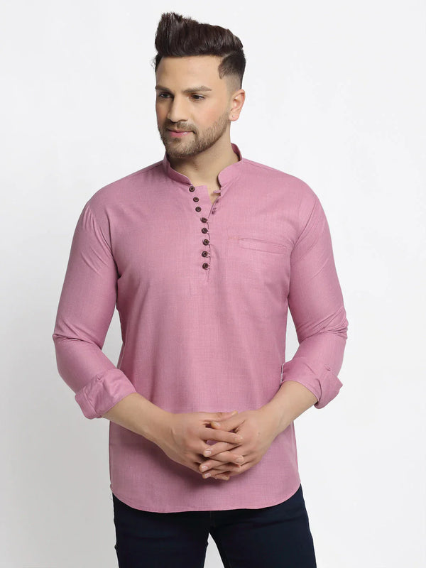 Jompers Men's Magenta Pink Solid Cotton Short Kurta ( KO 639 Magenta )