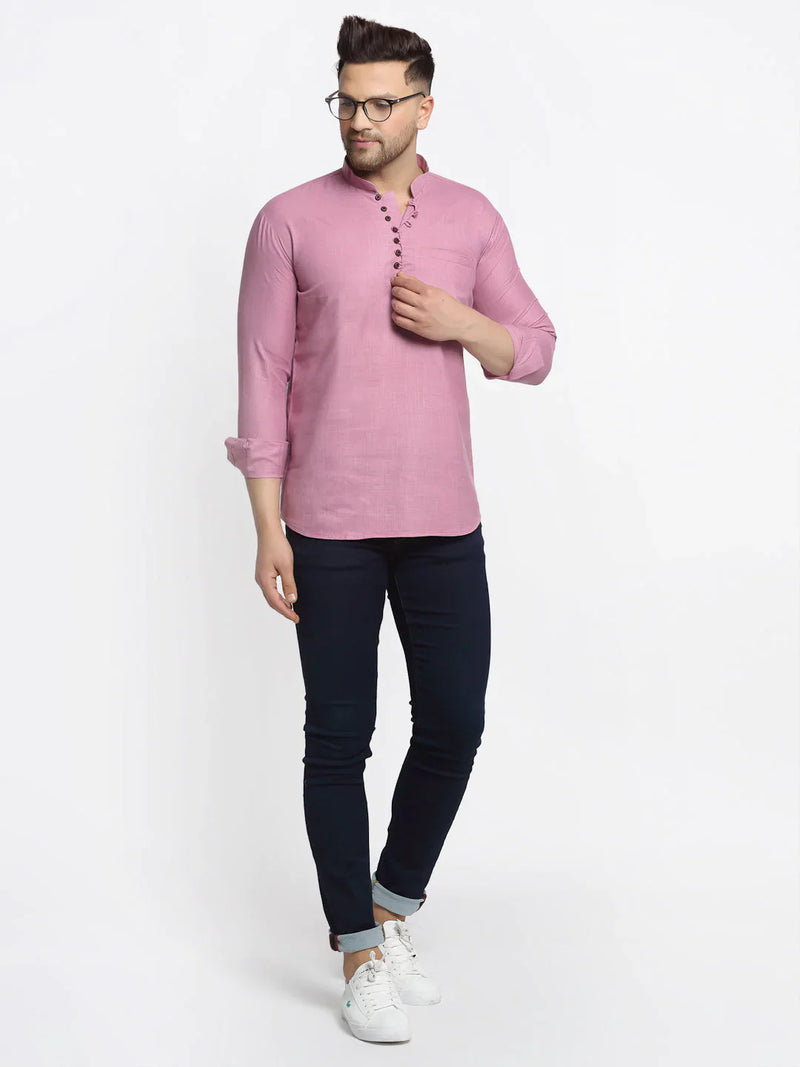 Jompers Men's Magenta Pink Solid Cotton Short Kurta ( KO 639 Magenta )