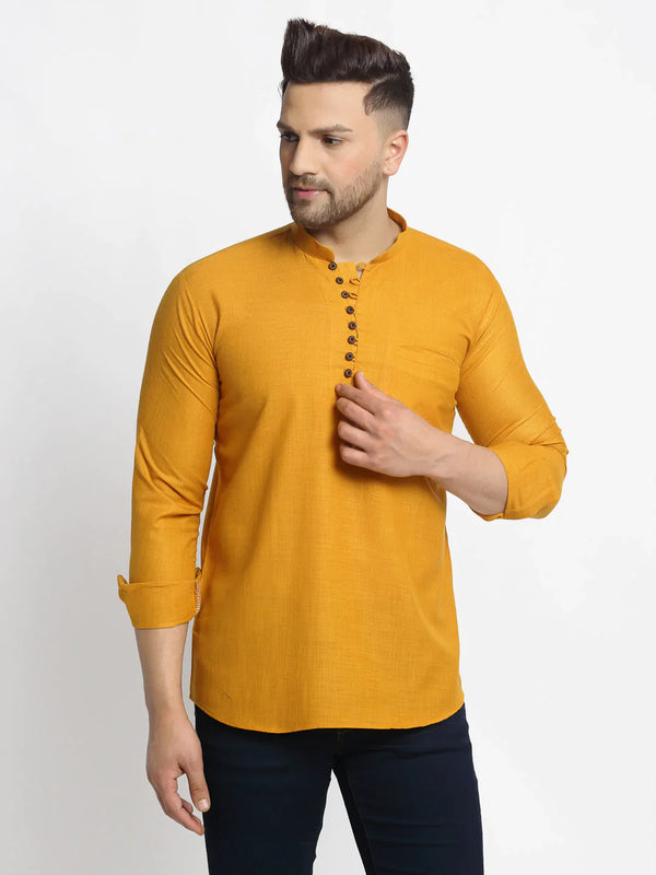 Jompers Men's Mustard Solid Cotton Short Kurta ( KO 639 Mustard )