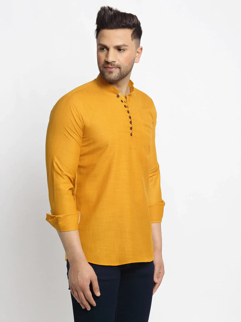 Jompers Men's Mustard Solid Cotton Short Kurta ( KO 639 Mustard )