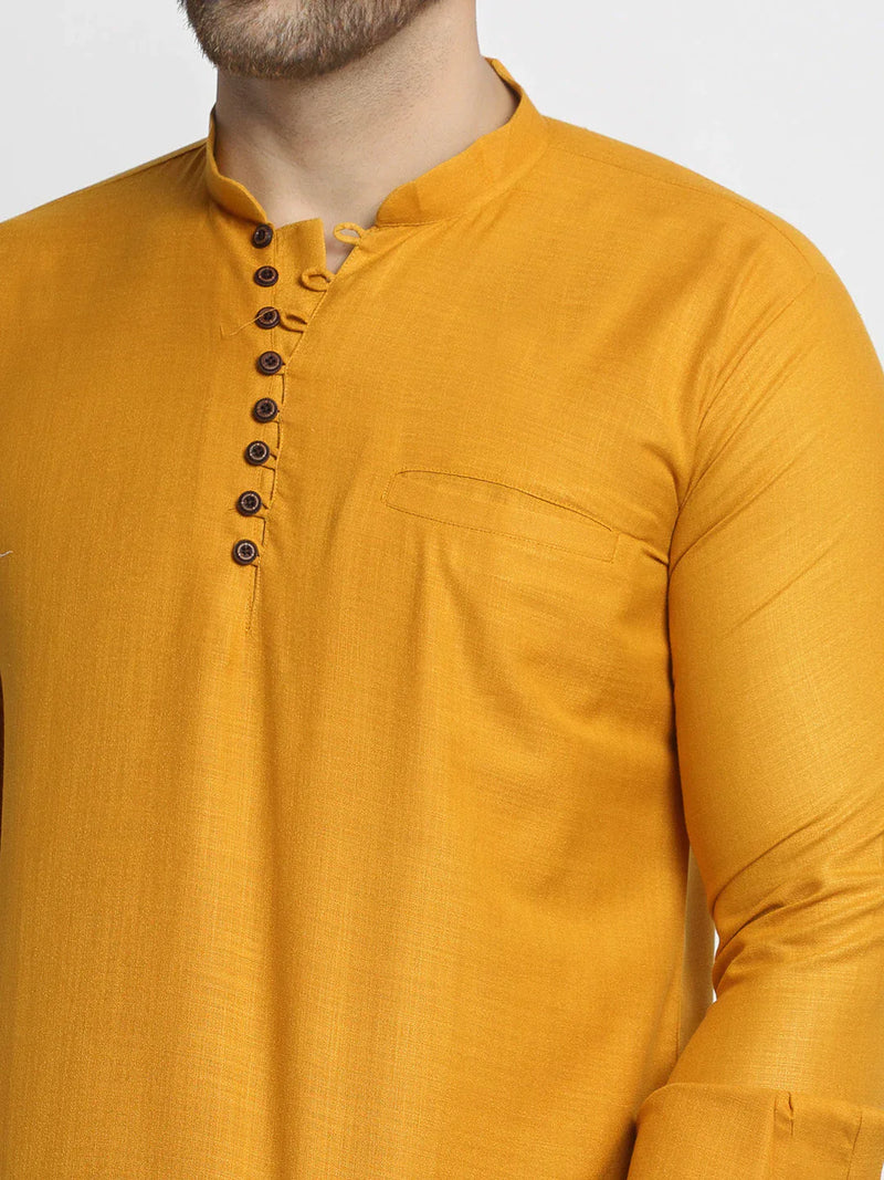 Jompers Men's Mustard Solid Cotton Short Kurta ( KO 639 Mustard )