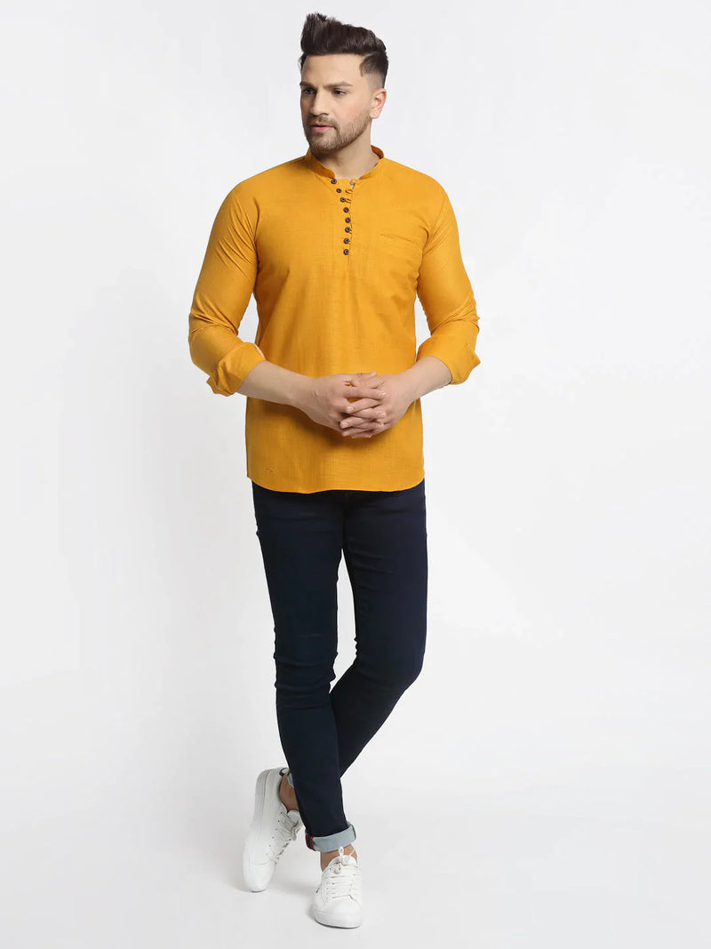 Jompers Men's Mustard Solid Cotton Short Kurta ( KO 639 Mustard )