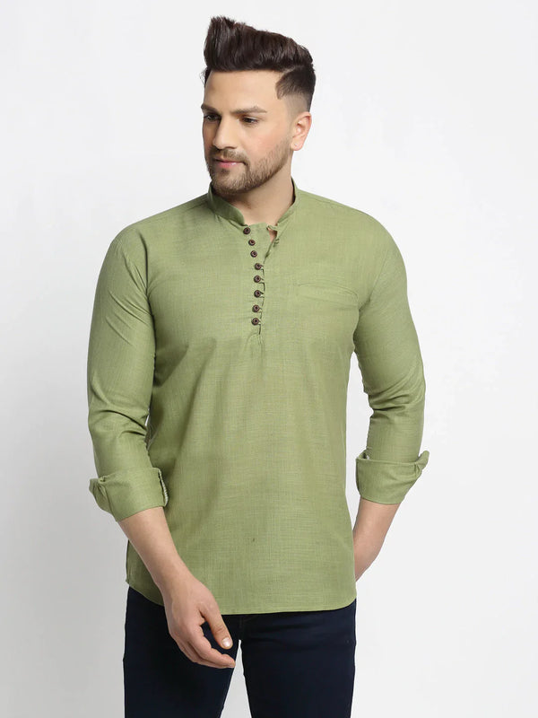 Jompers Men's Olive Green Solid Cotton Short Kurta ( KO 639 Olive )