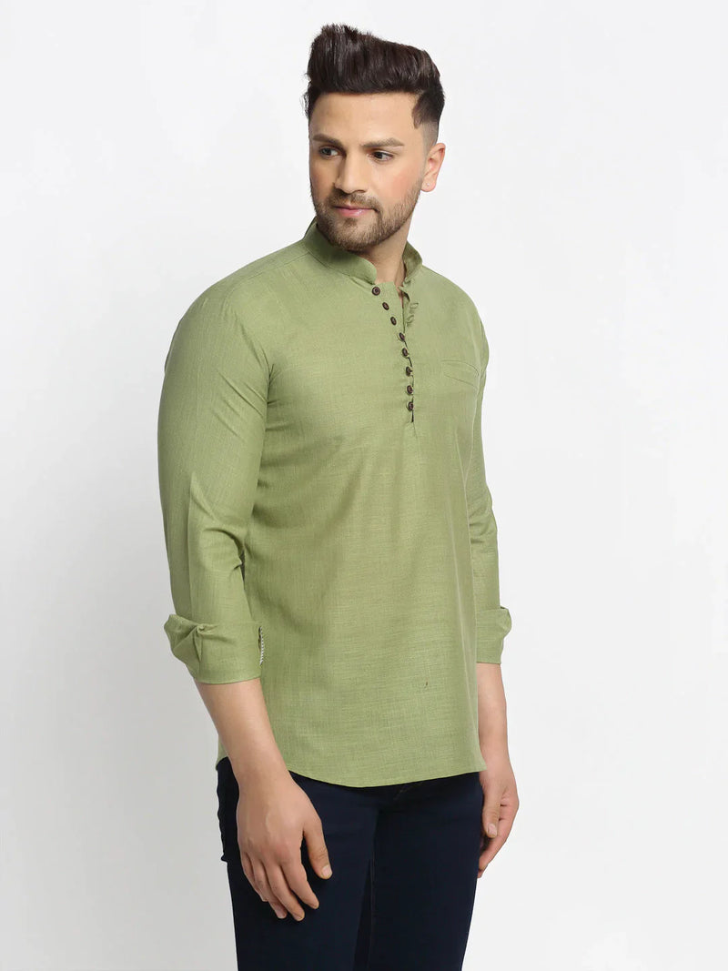 Jompers Men's Olive Green Solid Cotton Short Kurta ( KO 639 Olive )