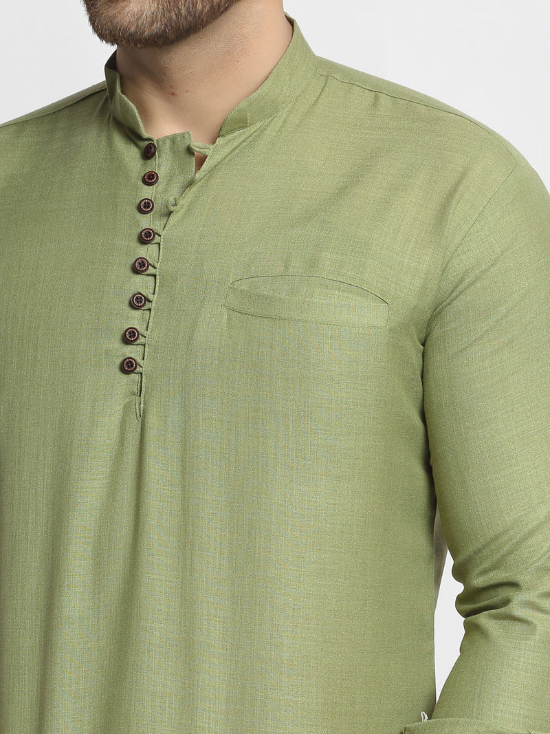 Jompers Men's Olive Green Solid Cotton Short Kurta ( KO 639 Olive )