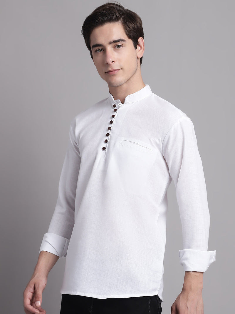 Men Black Solid Straight Short Kurta